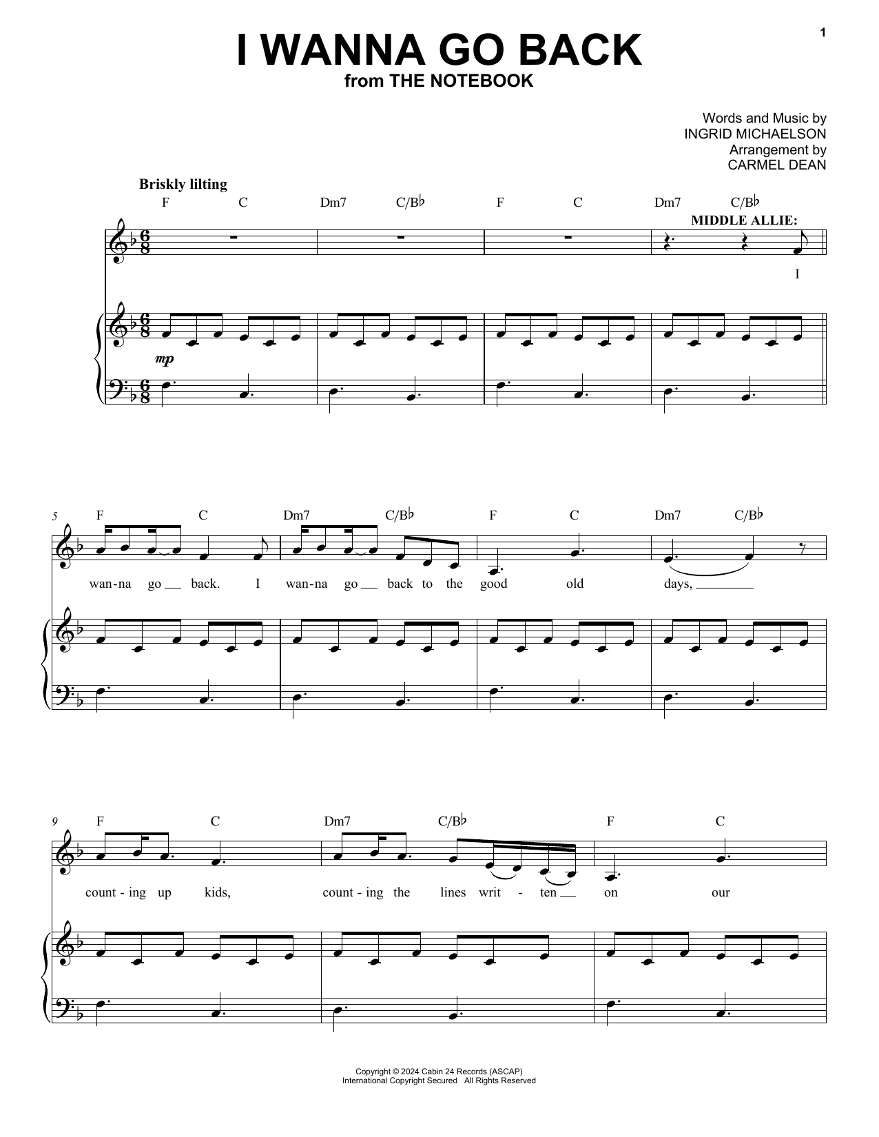 Ingrid Michaelson I Wanna Go Back (from The Notebook) Sheet Music Notes & Chords for Piano & Vocal - Download or Print PDF