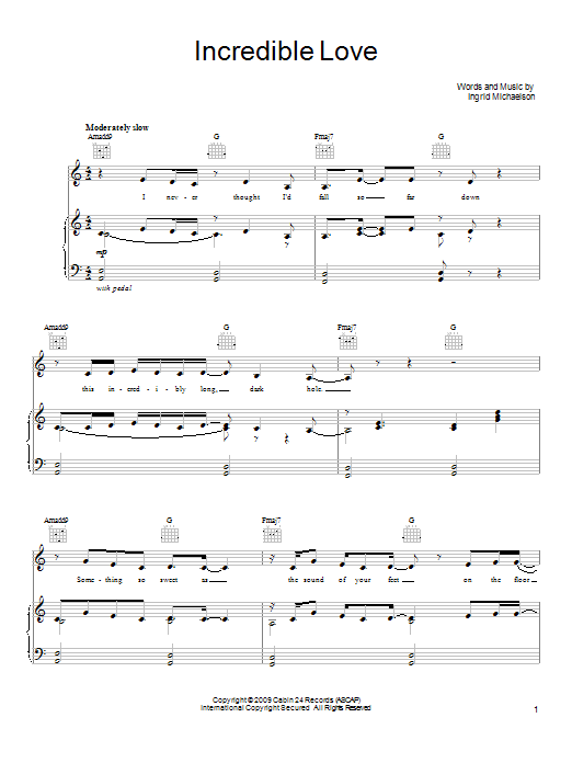 Ingrid Michaelson Incredible Love Sheet Music Notes & Chords for Piano, Vocal & Guitar (Right-Hand Melody) - Download or Print PDF