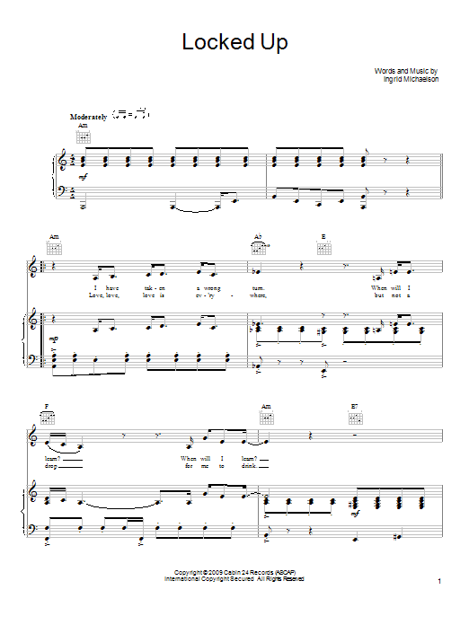 Ingrid Michaelson Locked Up Sheet Music Notes & Chords for Piano, Vocal & Guitar (Right-Hand Melody) - Download or Print PDF