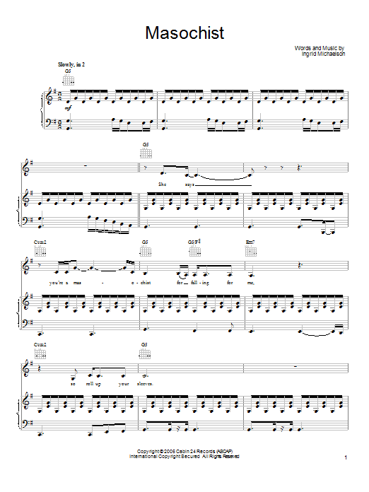 Ingrid Michaelson Masochist Sheet Music Notes & Chords for Ukulele with strumming patterns - Download or Print PDF