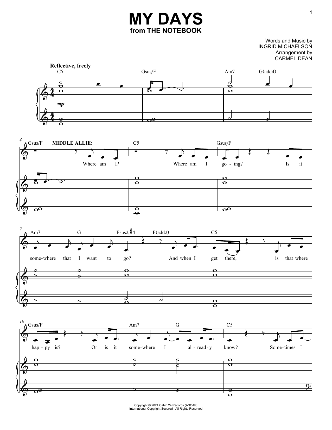 Ingrid Michaelson My Days (from The Notebook) Sheet Music Notes & Chords for Piano & Vocal - Download or Print PDF