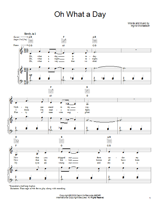 Ingrid Michaelson Oh What A Day Sheet Music Notes & Chords for Ukulele with strumming patterns - Download or Print PDF