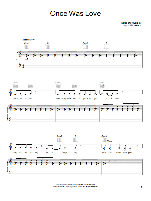 Ingrid Michaelson Once Was Love Sheet Music Notes & Chords for Piano, Vocal & Guitar (Right-Hand Melody) - Download or Print PDF