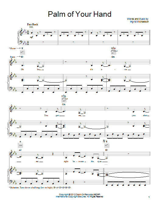 Ingrid Michaelson Palm Of Your Hand Sheet Music Notes & Chords for Piano, Vocal & Guitar (Right-Hand Melody) - Download or Print PDF