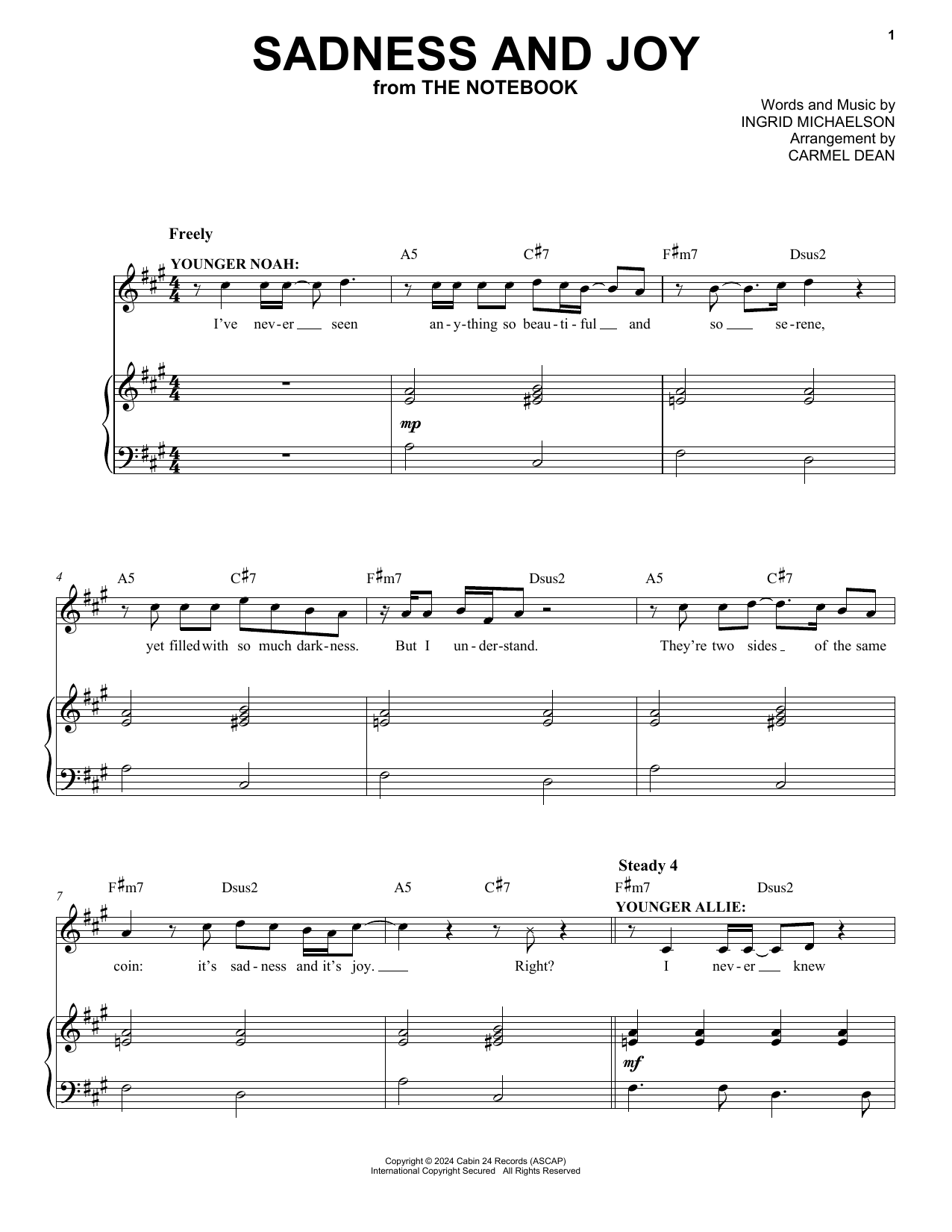 Ingrid Michaelson Sadness and Joy (from The Notebook) Sheet Music Notes & Chords for Piano & Vocal - Download or Print PDF