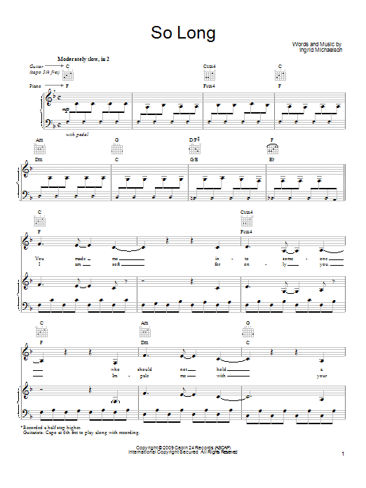 Ingrid Michaelson So Long Sheet Music Notes & Chords for Ukulele with strumming patterns - Download or Print PDF