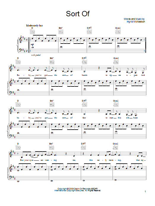 Ingrid Michaelson Sort Of Sheet Music Notes & Chords for Piano, Vocal & Guitar (Right-Hand Melody) - Download or Print PDF