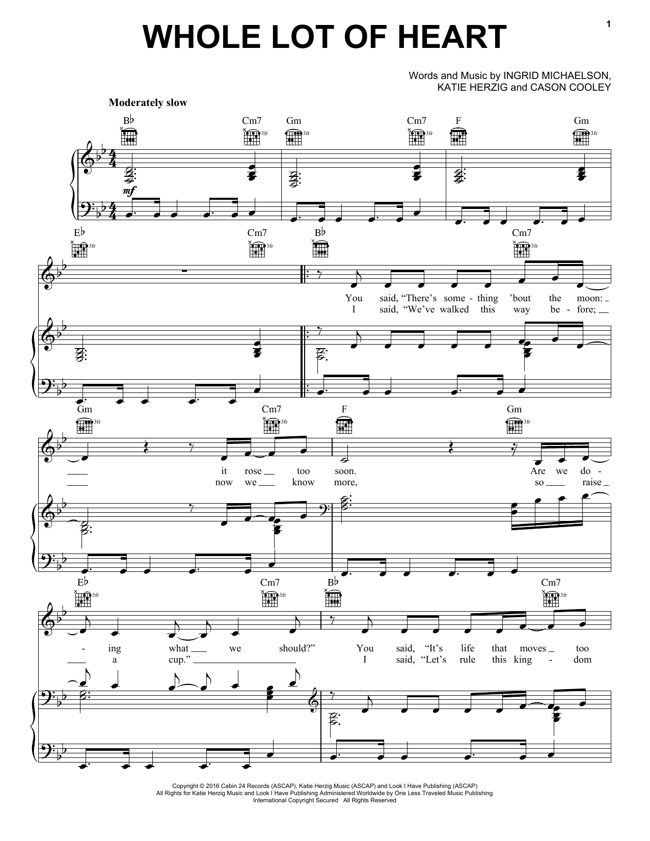 Ingrid Michaelson Whole Lot Of Heart Sheet Music Notes & Chords for Piano, Vocal & Guitar (Right-Hand Melody) - Download or Print PDF