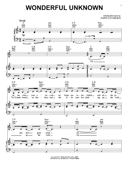 Ingrid Michaelson Wonderful Unknown Sheet Music Notes & Chords for Piano, Vocal & Guitar (Right-Hand Melody) - Download or Print PDF Ingrid Michaelson Wonderful Unknown Sheet Music Notes & Chords for Piano, Vocal & Guitar (Right-Hand Melody) - Download or Print PDF