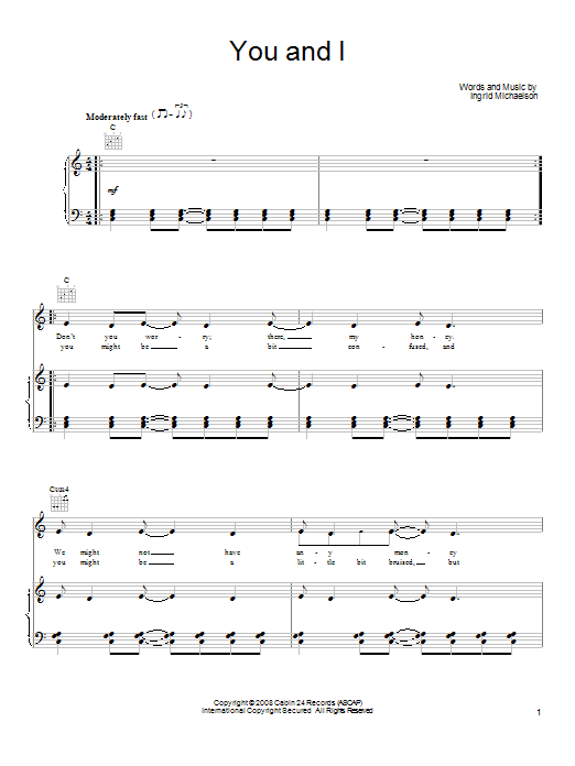 Ingrid Michaelson You And I Sheet Music Notes & Chords for Ukulele with strumming patterns - Download or Print PDF
