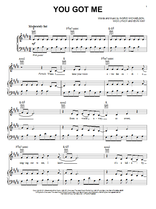 Ingrid Michaelson You Got Me Sheet Music Notes & Chords for Piano, Vocal & Guitar (Right-Hand Melody) - Download or Print PDF