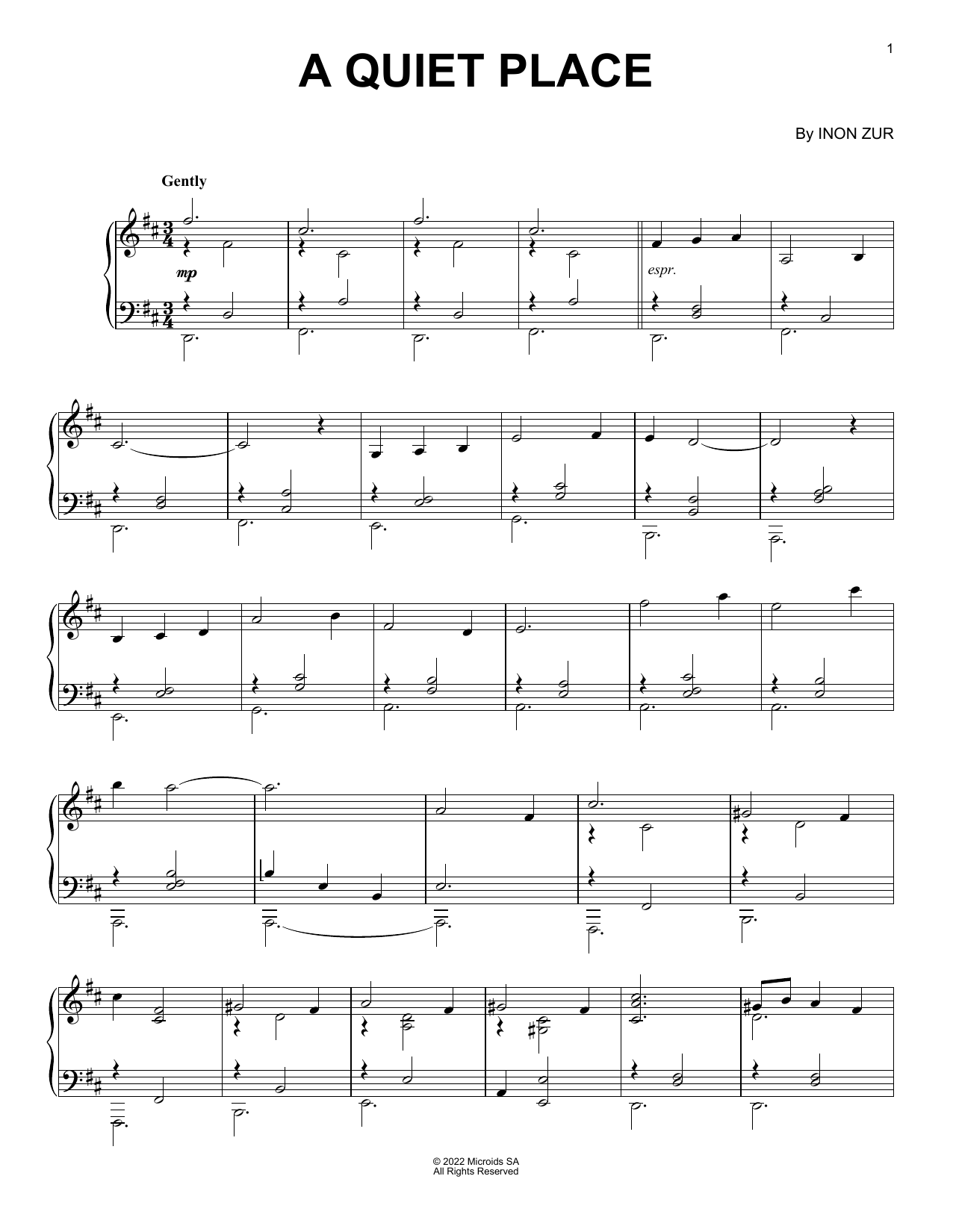 Inon Zur A Quiet Place (from Syberia: The World Before) Sheet Music Notes & Chords for Piano Solo - Download or Print PDF