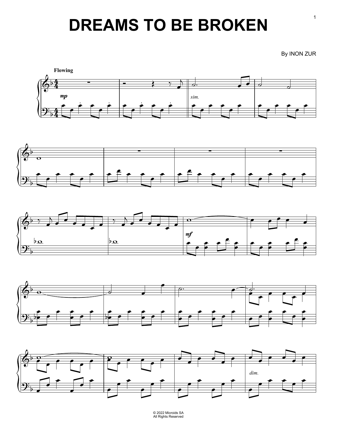 Inon Zur Dreams To Be Broken (from Syberia: The World Before) Sheet Music Notes & Chords for Piano Solo - Download or Print PDF