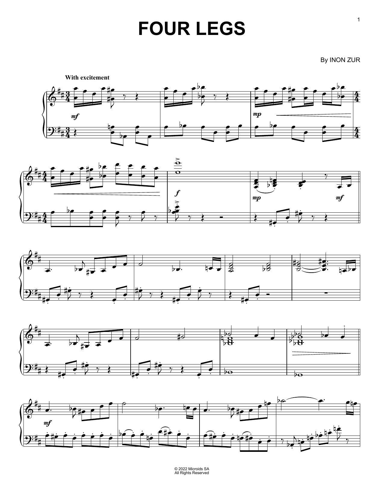 Inon Zur Four Legs (from Syberia: The World Before) Sheet Music Notes & Chords for Piano Solo - Download or Print PDF