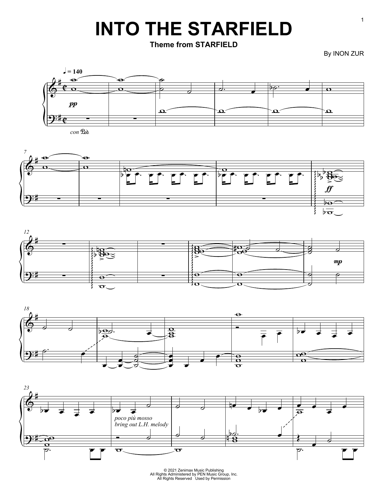 Inon Zur Into The Starfield (Main Title) Sheet Music Notes & Chords for Piano Solo - Download or Print PDF