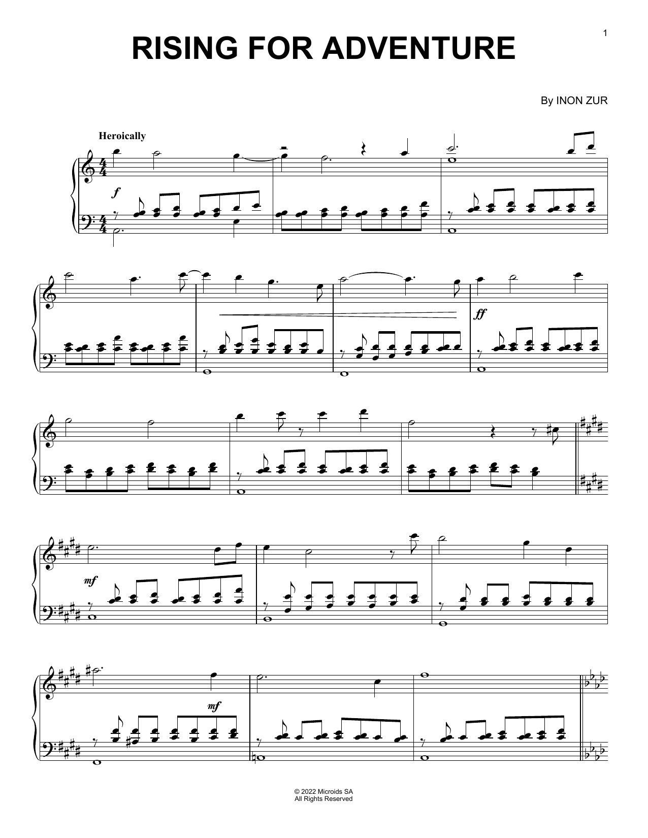 Inon Zur Rising For Adventure (from Syberia: The World Before) Sheet Music Notes & Chords for Piano Solo - Download or Print PDF