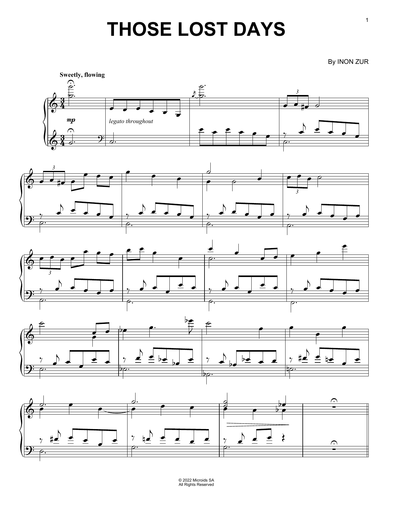 Inon Zur Those Lost Days (from Syberia: The World Before) Sheet Music Notes & Chords for Piano Solo - Download or Print PDF