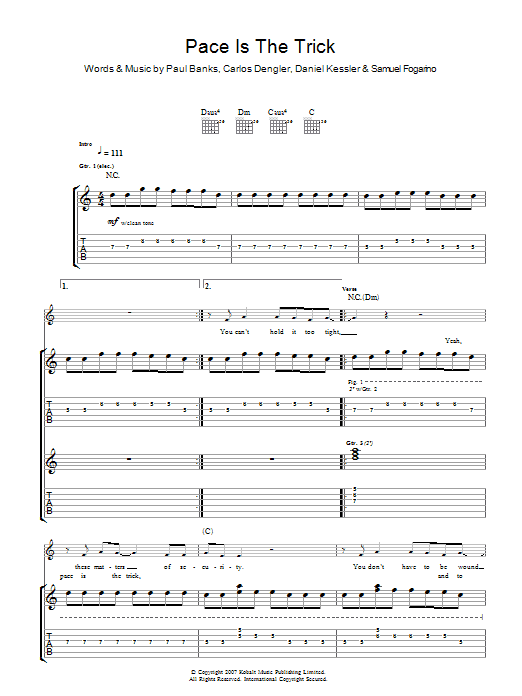 Interpol Pace Is The Trick Sheet Music Notes & Chords for Guitar Tab - Download or Print PDF