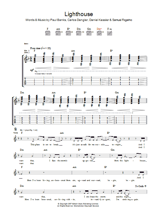 Interpol The Lighthouse Sheet Music Notes & Chords for Guitar Tab - Download or Print PDF