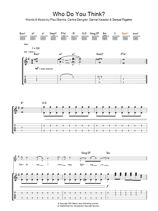 Interpol Who Do You Think Sheet Music Notes & Chords for Guitar Tab - Download or Print PDF