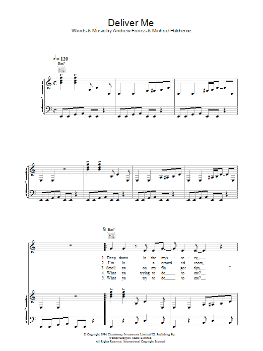 INXS Deliver Me Sheet Music Notes & Chords for Piano, Vocal & Guitar (Right-Hand Melody) - Download or Print PDF