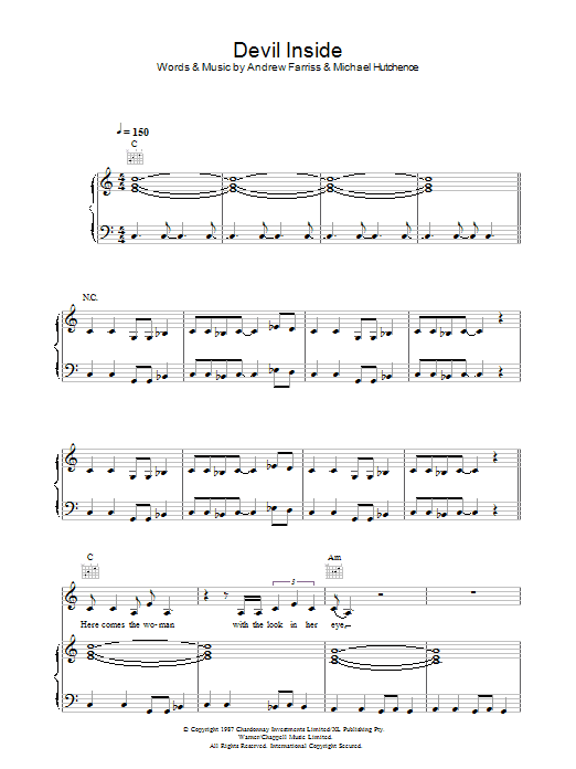 INXS Devil Inside Sheet Music Notes & Chords for Piano, Vocal & Guitar - Download or Print PDF