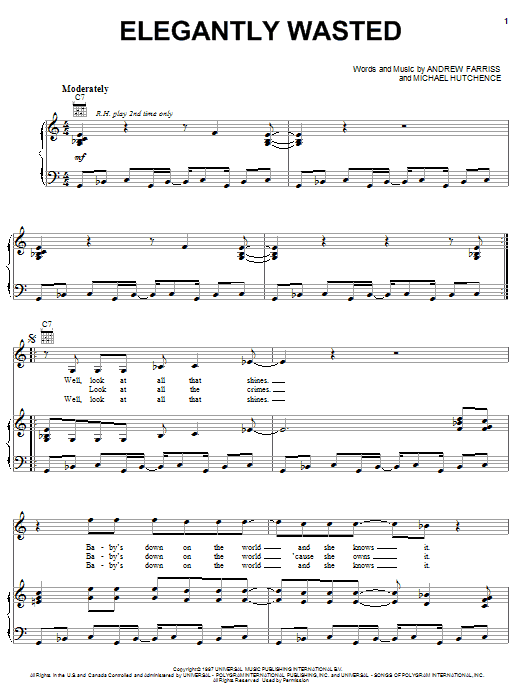 INXS Elegantly Wasted Sheet Music Notes & Chords for Piano, Vocal & Guitar (Right-Hand Melody) - Download or Print PDF