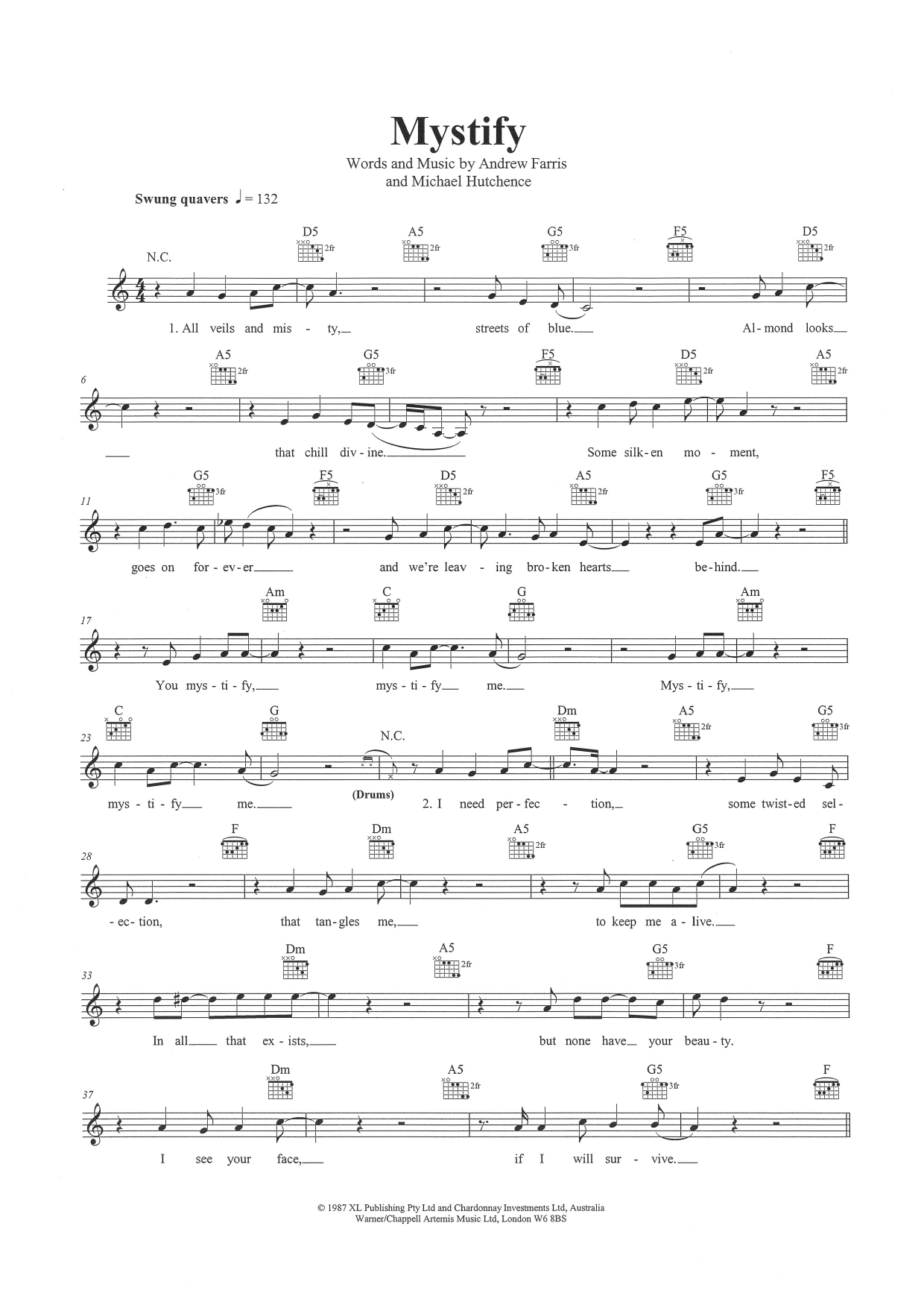 INXS Mystify Sheet Music Notes & Chords for Lead Sheet / Fake Book - Download or Print PDF