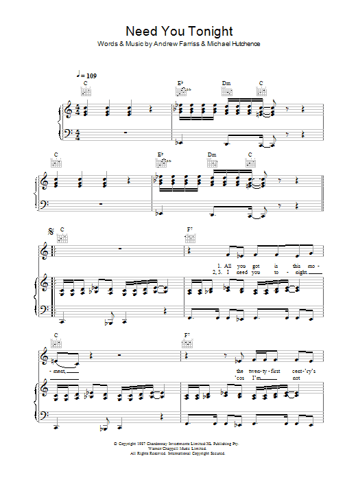 INXS Need You Tonight Sheet Music Notes & Chords for Keyboard - Download or Print PDF