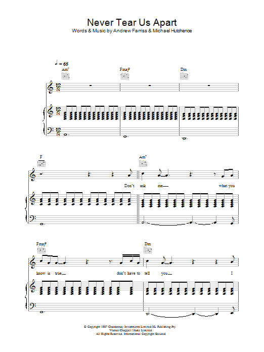 INXS Never Tear Us Apart Sheet Music Notes & Chords for Piano, Vocal & Guitar Chords (Right-Hand Melody) - Download or Print PDF