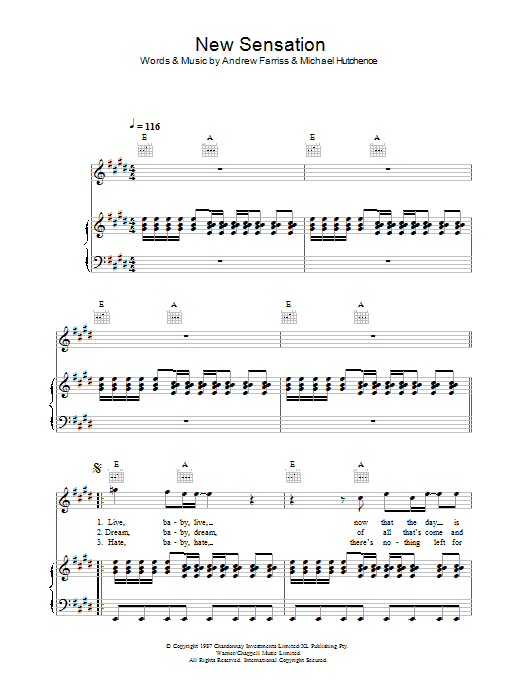 INXS New Sensation Sheet Music Notes & Chords for Piano, Vocal & Guitar - Download or Print PDF