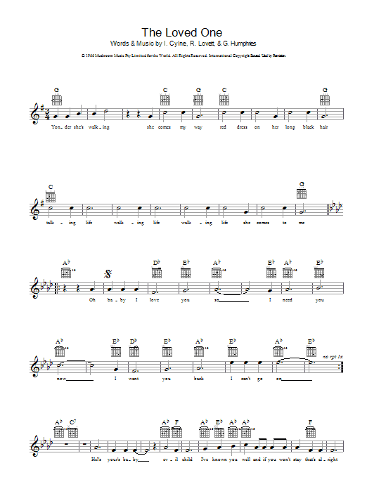 INXS The Loved One Sheet Music Notes & Chords for Melody Line, Lyrics & Chords - Download or Print PDF