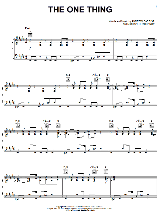 INXS The One Thing Sheet Music Notes & Chords for Piano, Vocal & Guitar (Right-Hand Melody) - Download or Print PDF