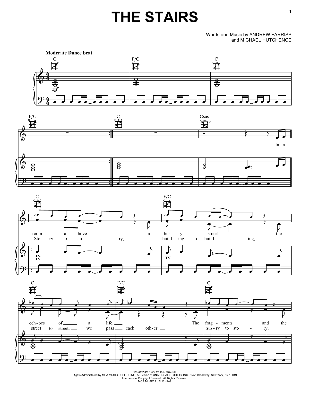 INXS The Stairs Sheet Music Notes & Chords for Piano, Vocal & Guitar Chords (Right-Hand Melody) - Download or Print PDF