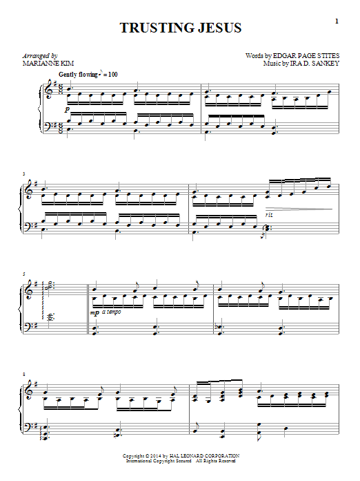 Ira D. Sankey Trusting Jesus Sheet Music Notes & Chords for Piano - Download or Print PDF