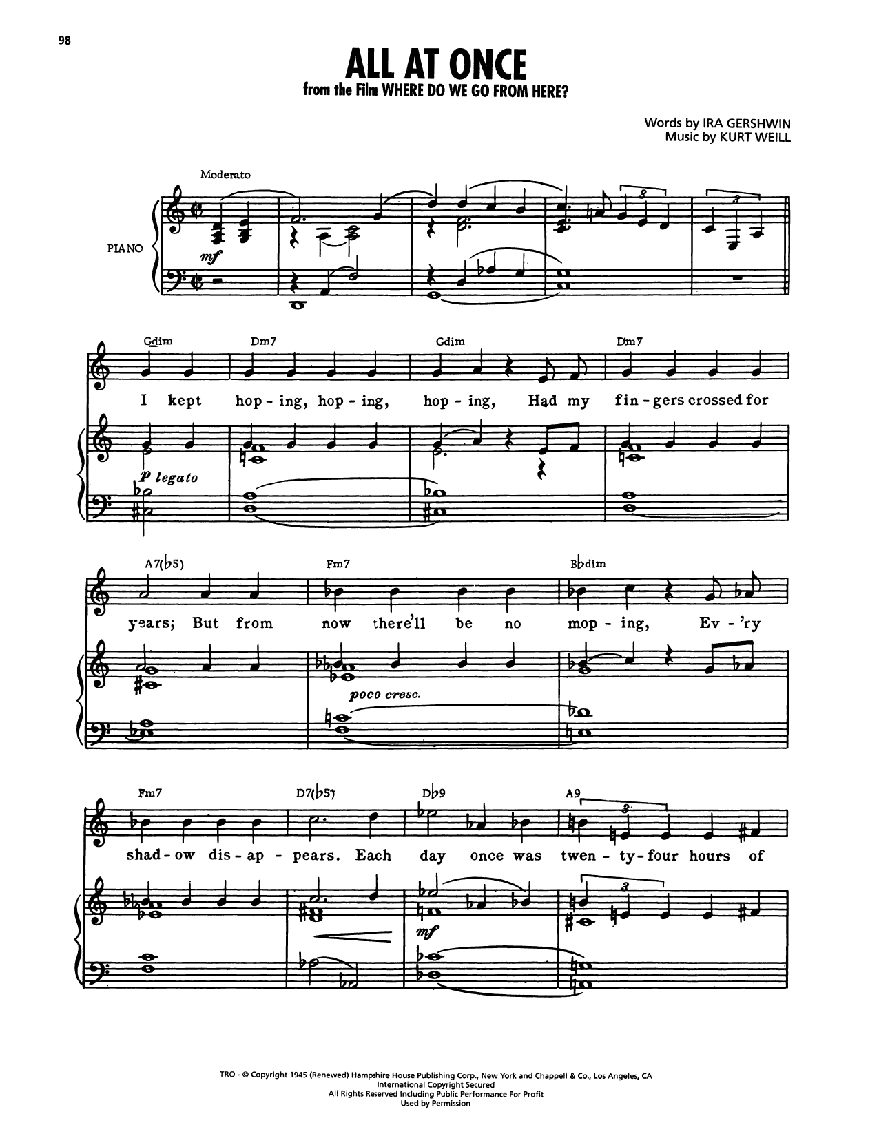 Ira Gershwin All At Once (from Where Do We Go From Here?) Sheet Music Notes & Chords for Piano, Vocal & Guitar Chords (Right-Hand Melody) - Download or Print PDF