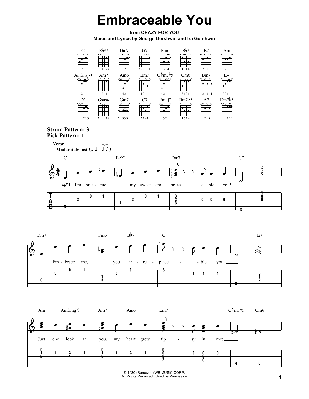 Ira Gershwin Embraceable You Sheet Music Notes & Chords for Easy Guitar Tab - Download or Print PDF