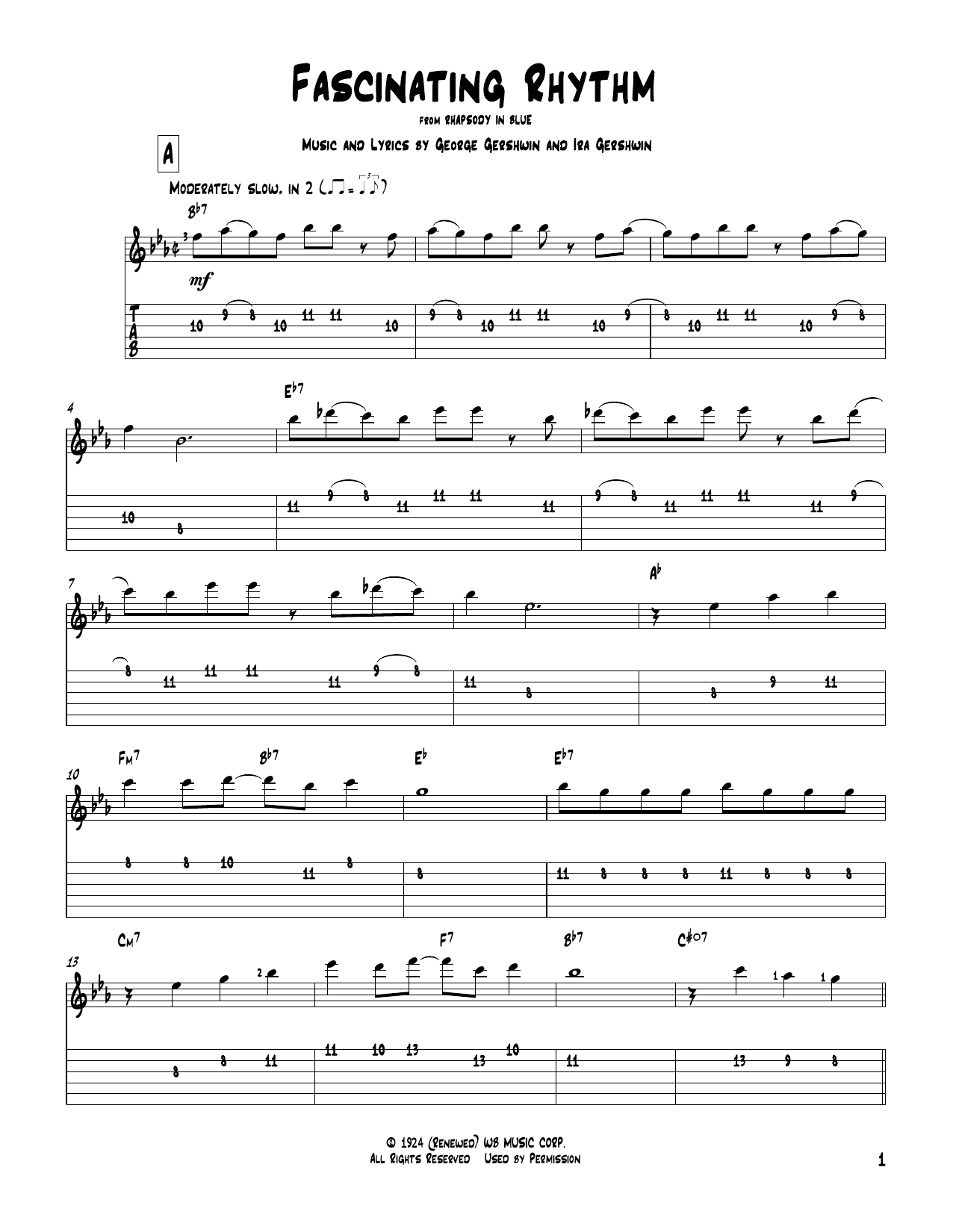 Ira Gershwin Fascinating Rhythm Sheet Music Notes & Chords for Solo Guitar - Download or Print PDF