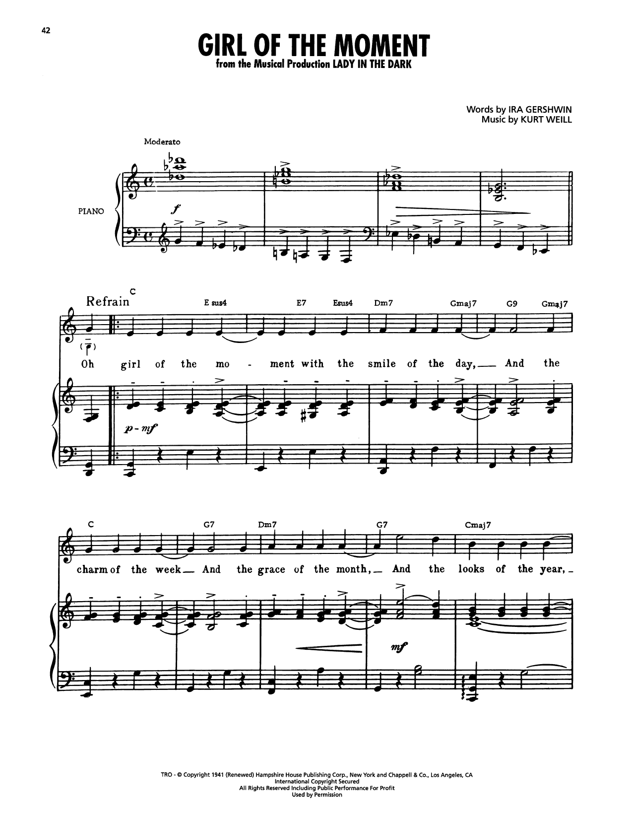 Ira Gershwin Girl Of The Moment (from Lady In The Dark) Sheet Music Notes & Chords for Piano, Vocal & Guitar Chords (Right-Hand Melody) - Download or Print PDF