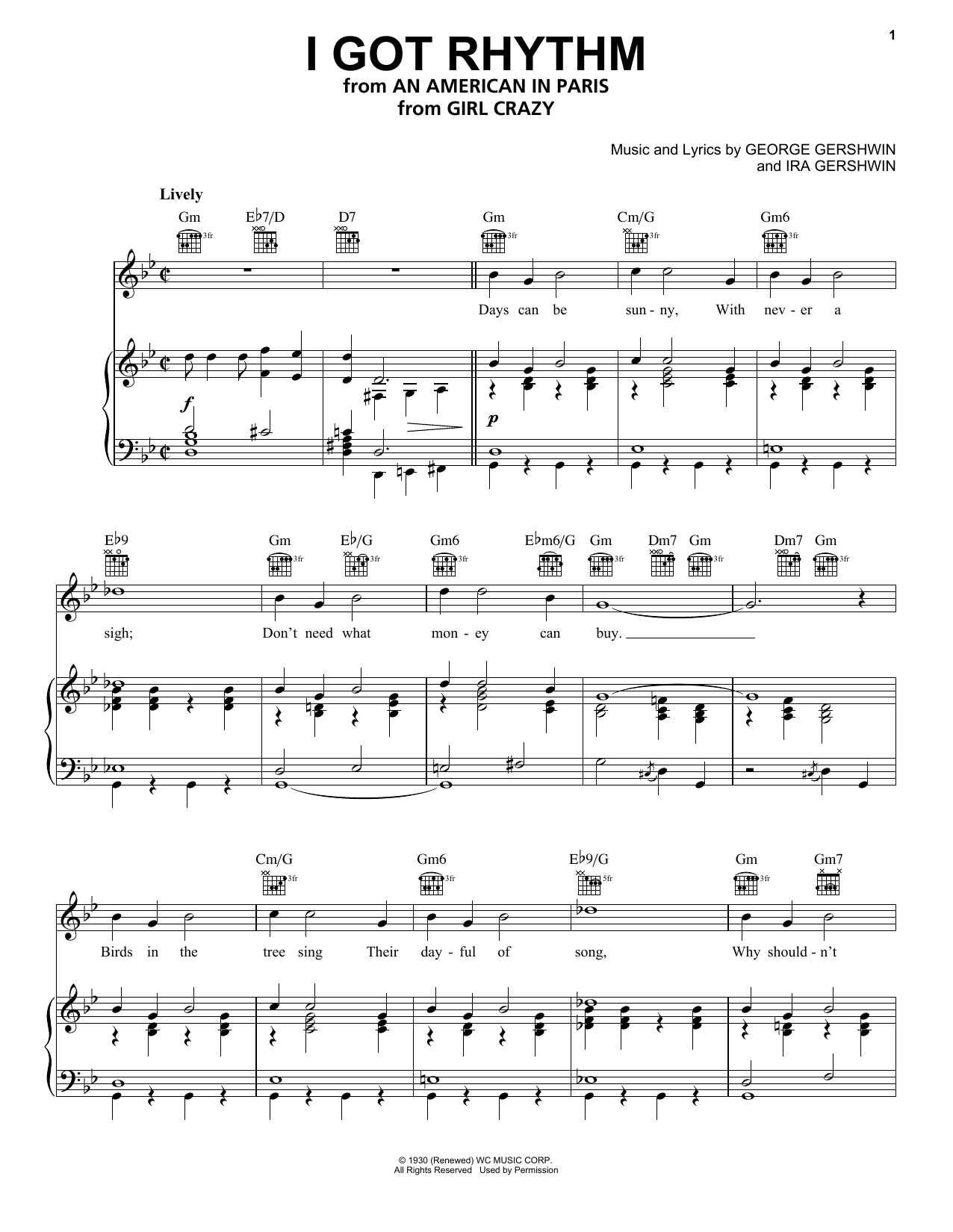 Ira Gershwin I Got Rhythm Sheet Music Notes & Chords for Piano, Vocal & Guitar (Right-Hand Melody) - Download or Print PDF