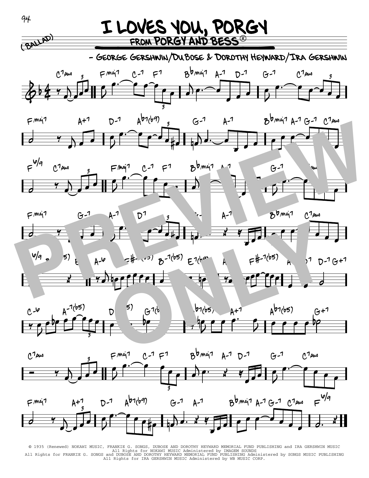 Ira Gershwin I Loves You, Porgy Sheet Music Notes & Chords for Real Book – Melody & Chords - Download or Print PDF