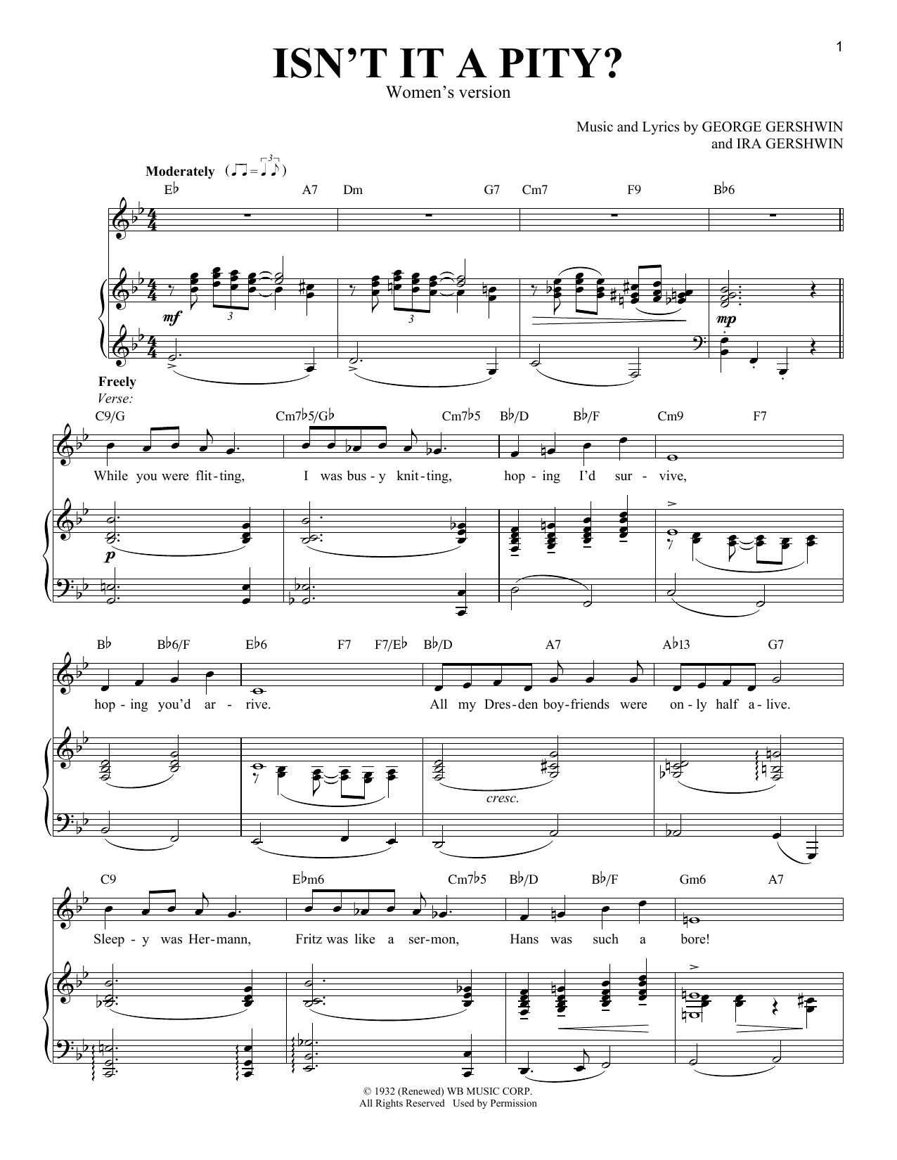 Ira Gershwin Isn't It A Pity? [Women's version] Sheet Music Notes & Chords for Piano & Vocal - Download or Print PDF