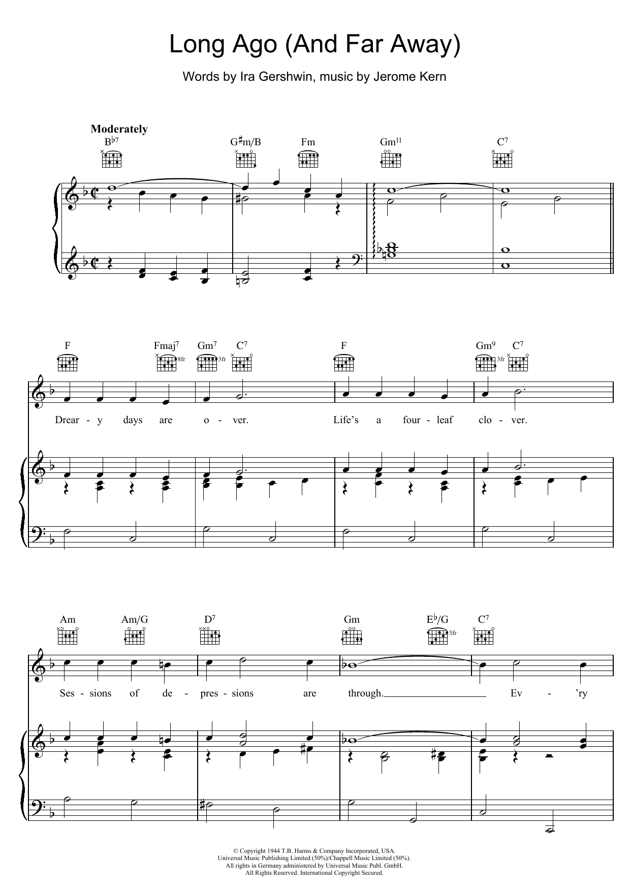 Ira Gershwin Long Ago (And Far Away) Sheet Music Notes & Chords for Melody Line, Lyrics & Chords - Download or Print PDF