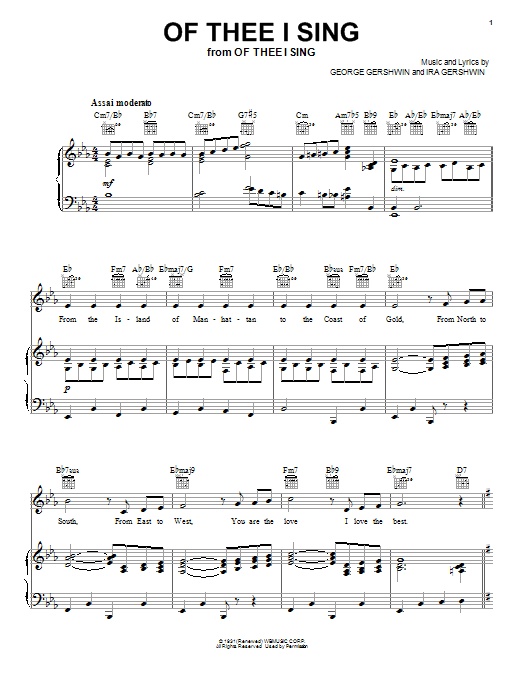 Ira Gershwin Of Thee I Sing Sheet Music Notes & Chords for Melody Line, Lyrics & Chords - Download or Print PDF