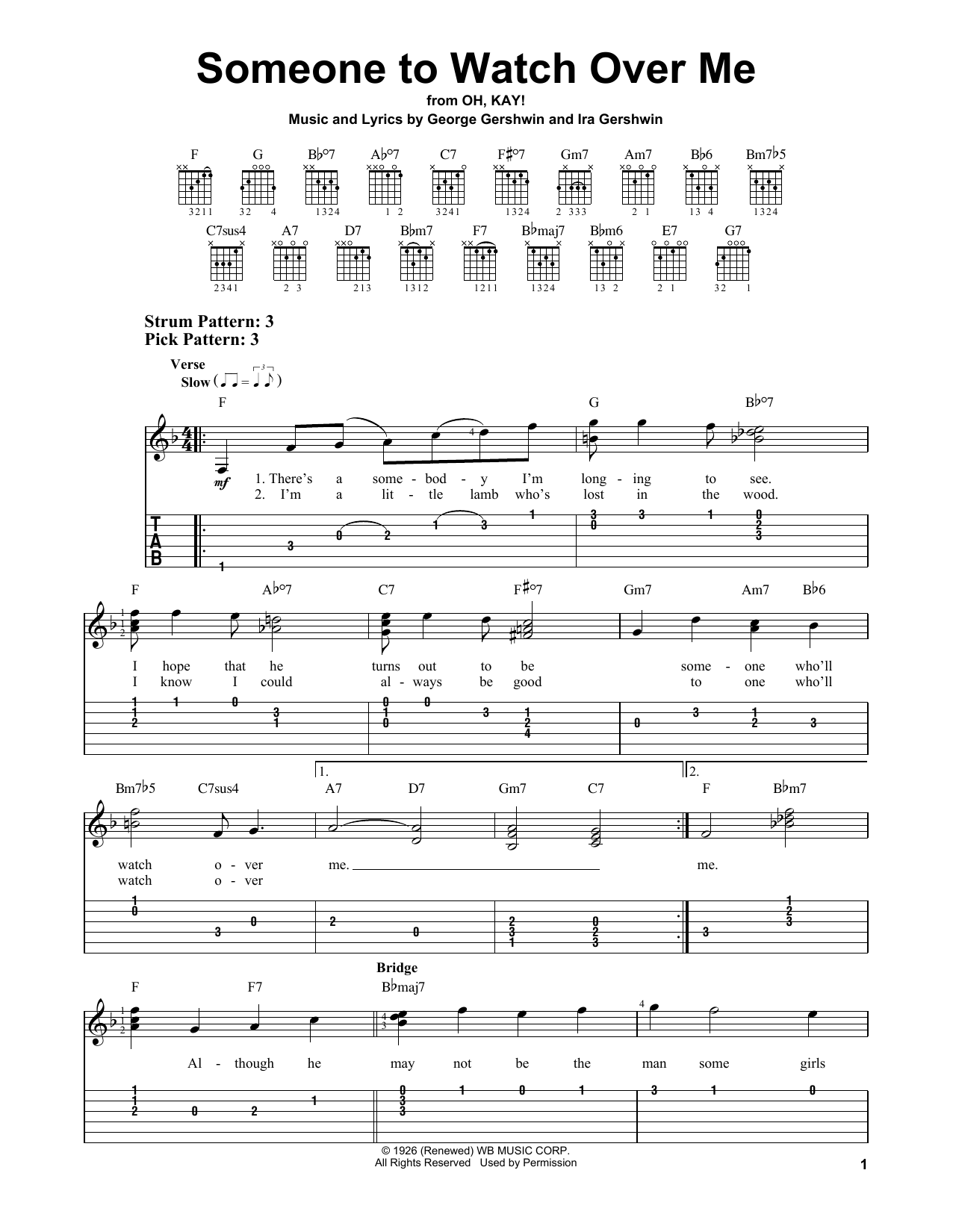 Ira Gershwin Someone To Watch Over Me Sheet Music Notes & Chords for Easy Guitar - Download or Print PDF