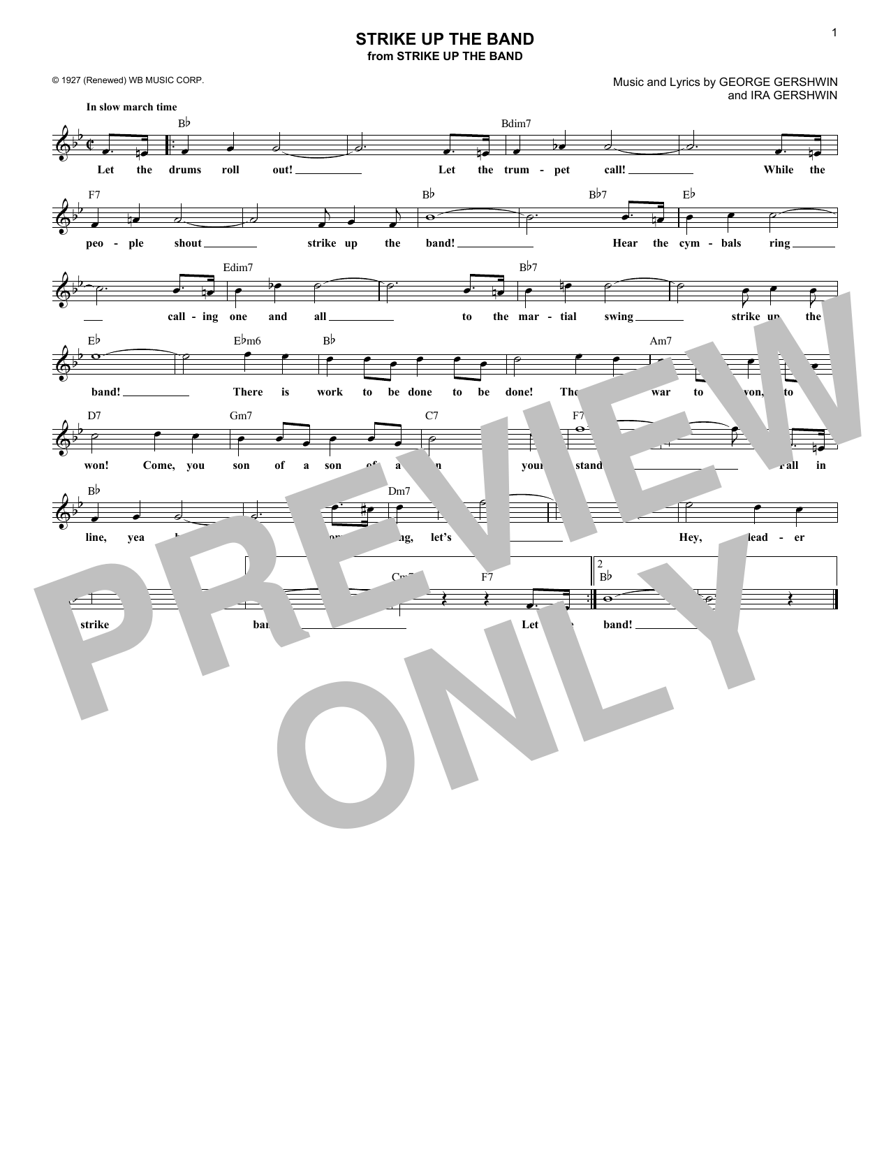 Ira Gershwin Strike Up The Band Sheet Music Notes & Chords for Melody Line, Lyrics & Chords - Download or Print PDF