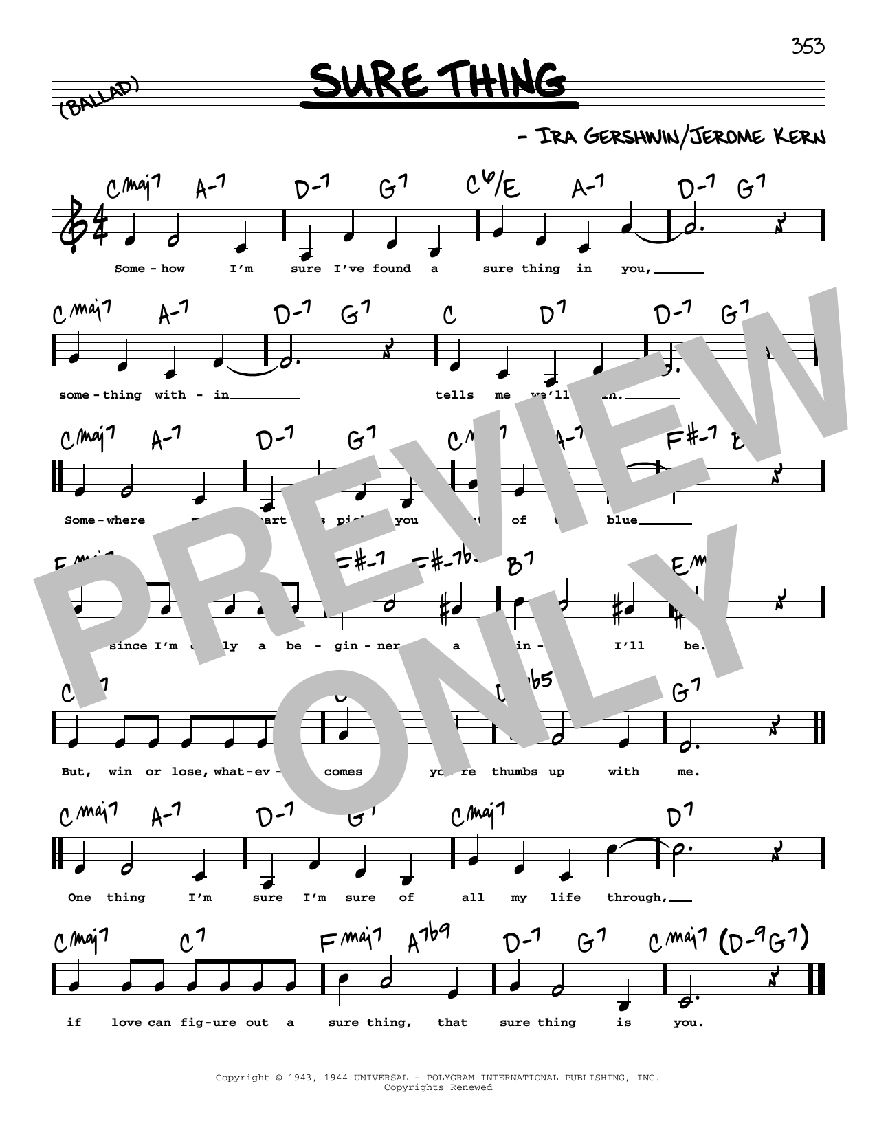 Ira Gershwin Sure Thing (Low Voice) Sheet Music Notes & Chords for Real Book – Melody, Lyrics & Chords - Download or Print PDF