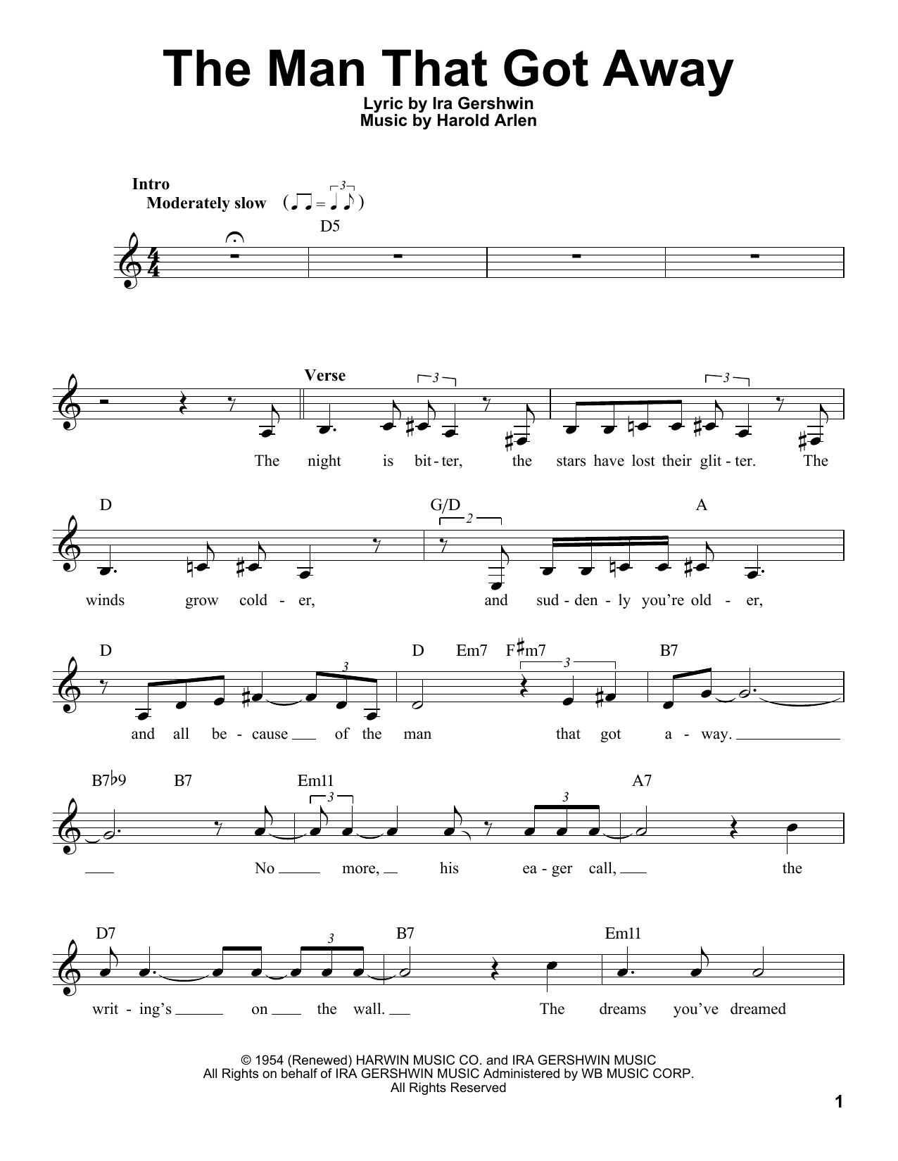 Ira Gershwin The Man That Got Away Sheet Music Notes & Chords for Voice - Download or Print PDF
