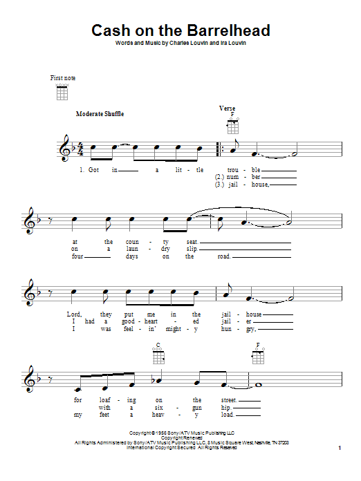 Ira Louvin Cash On The Barrelhead Sheet Music Notes & Chords for Ukulele - Download or Print PDF