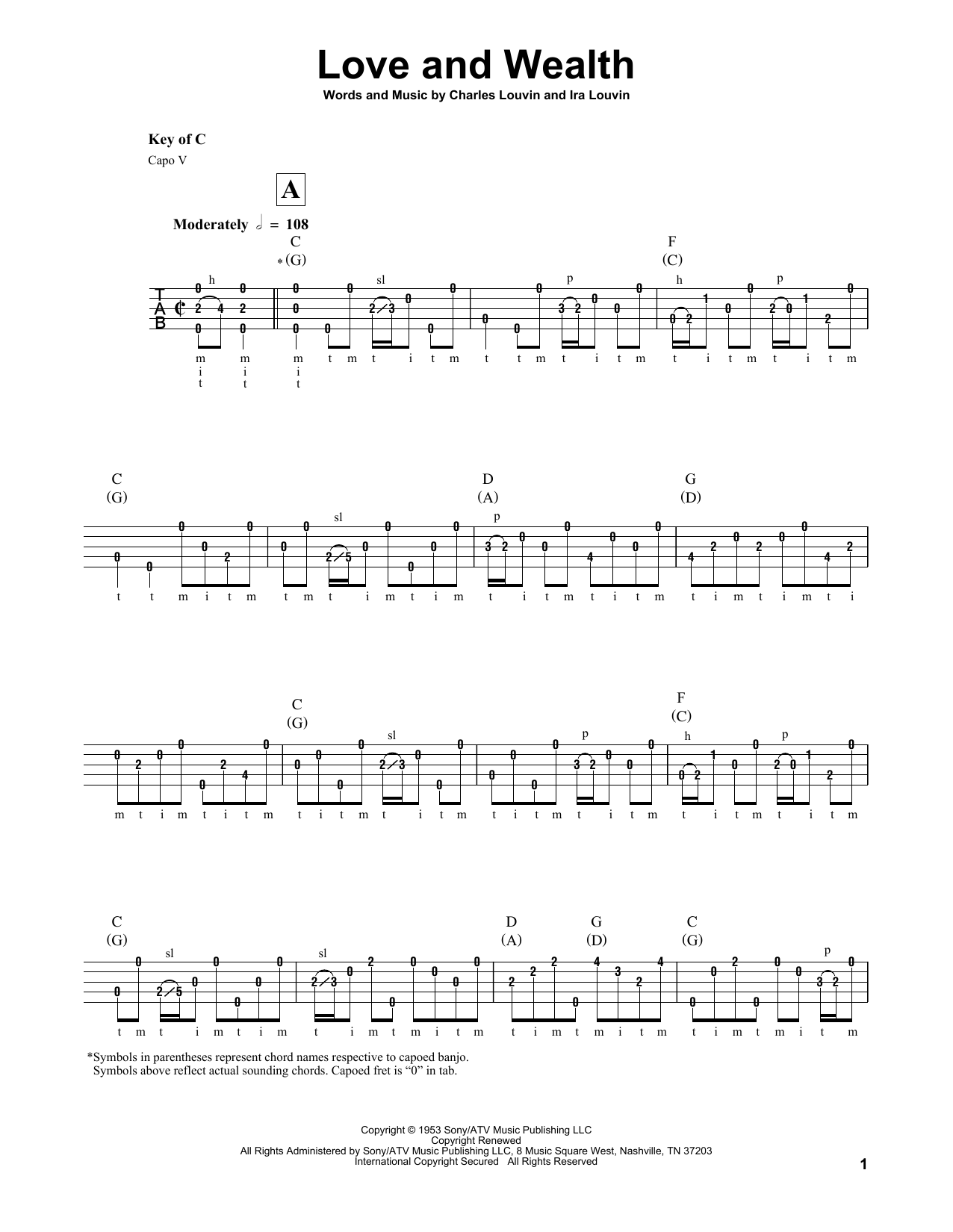 Ira Louvin Love And Wealth Sheet Music Notes & Chords for Banjo - Download or Print PDF